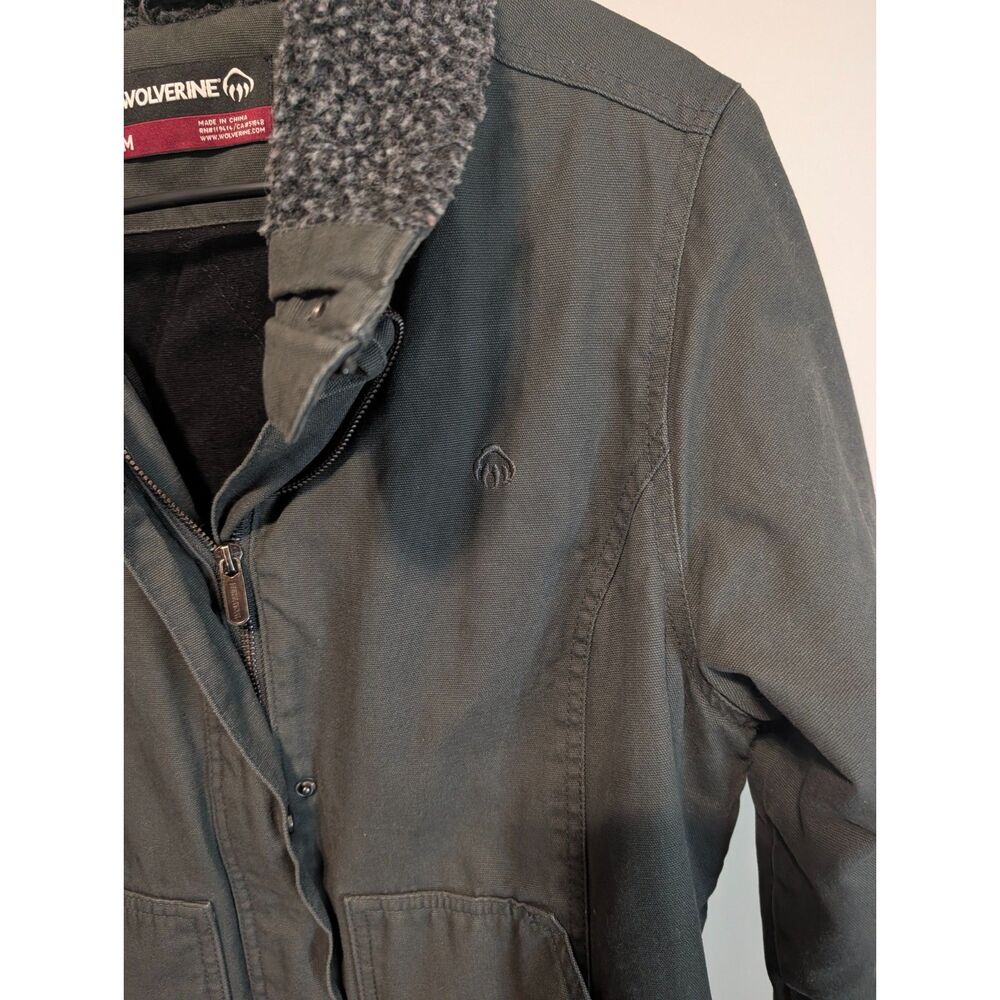 Wolverine Sherpa Collar Canvas Jacket Men's Medium Olive Green Full Zip Workwear - Picture 4 of 7